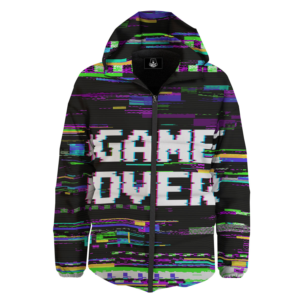 Game Over Text Glitch Effect Print Down Jacket-grizzshop