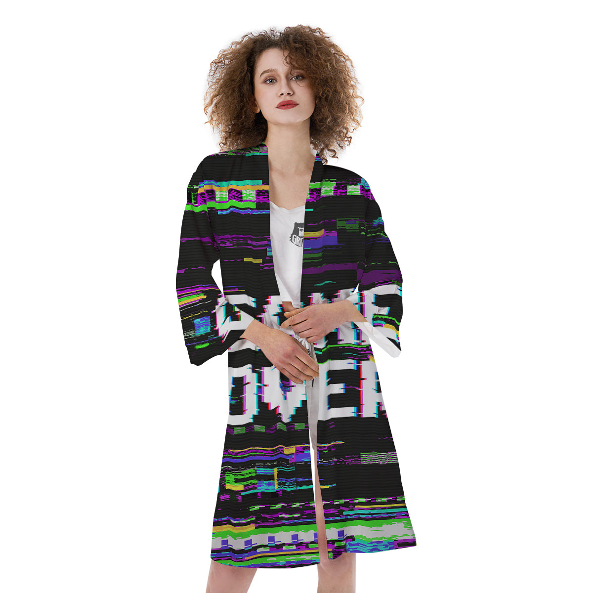 Game Over Text Glitch Effect Print Kimono-grizzshop