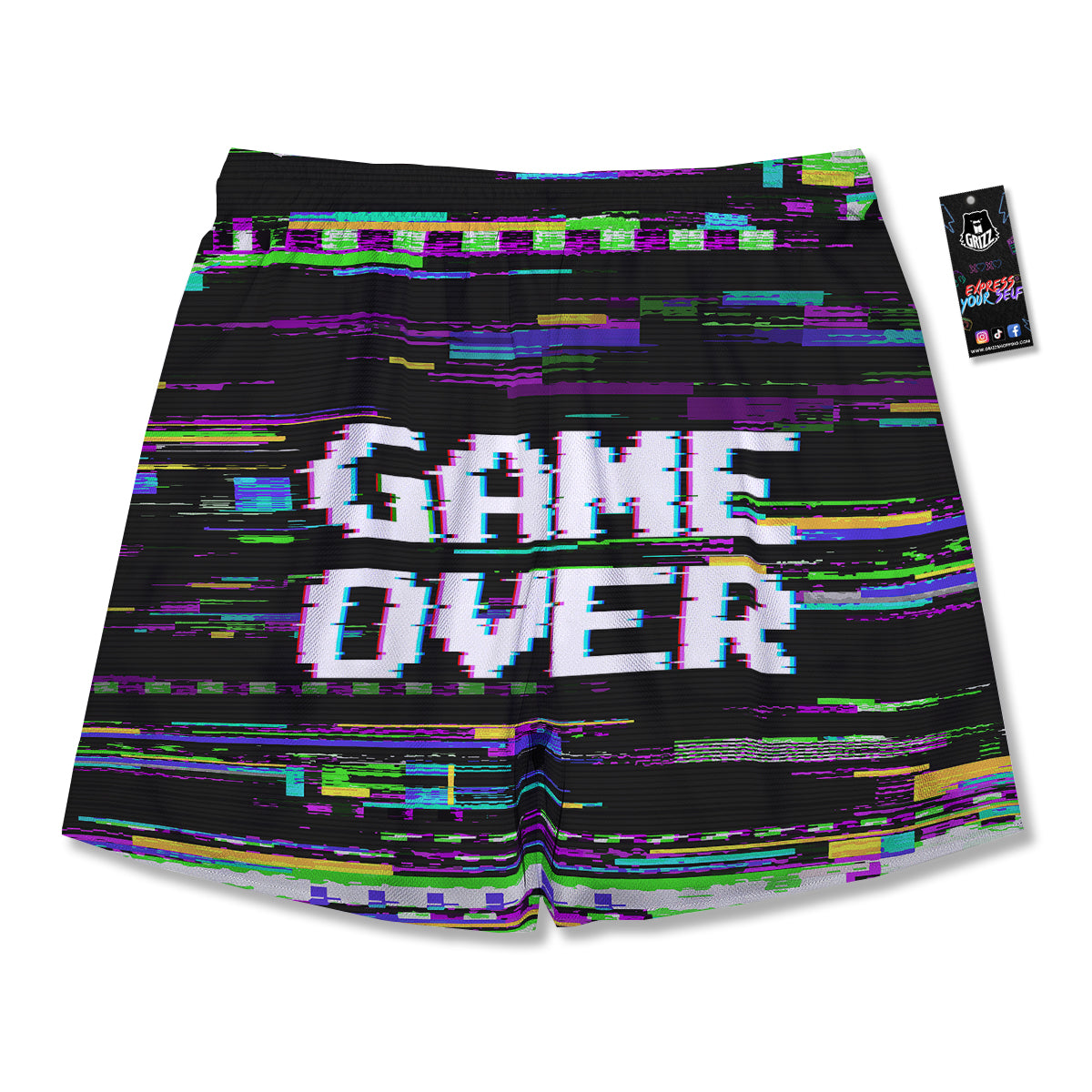 Game Over Text Glitch Effect Print Men's Running Shorts-grizzshop