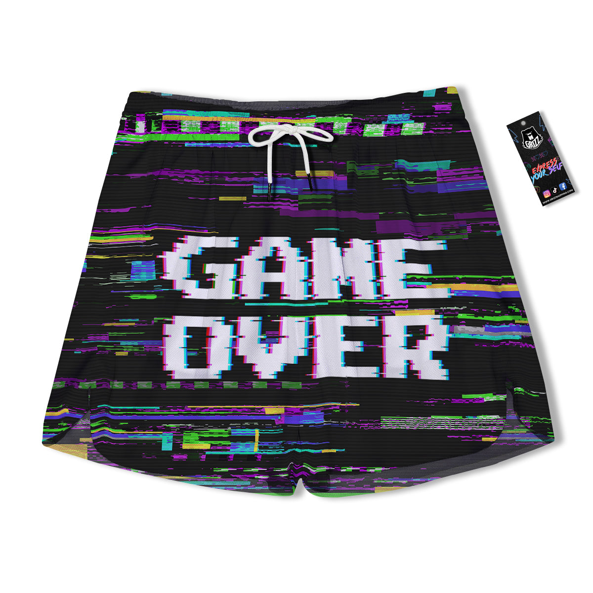 Game Over Text Glitch Effect Print Men's Running Shorts-grizzshop
