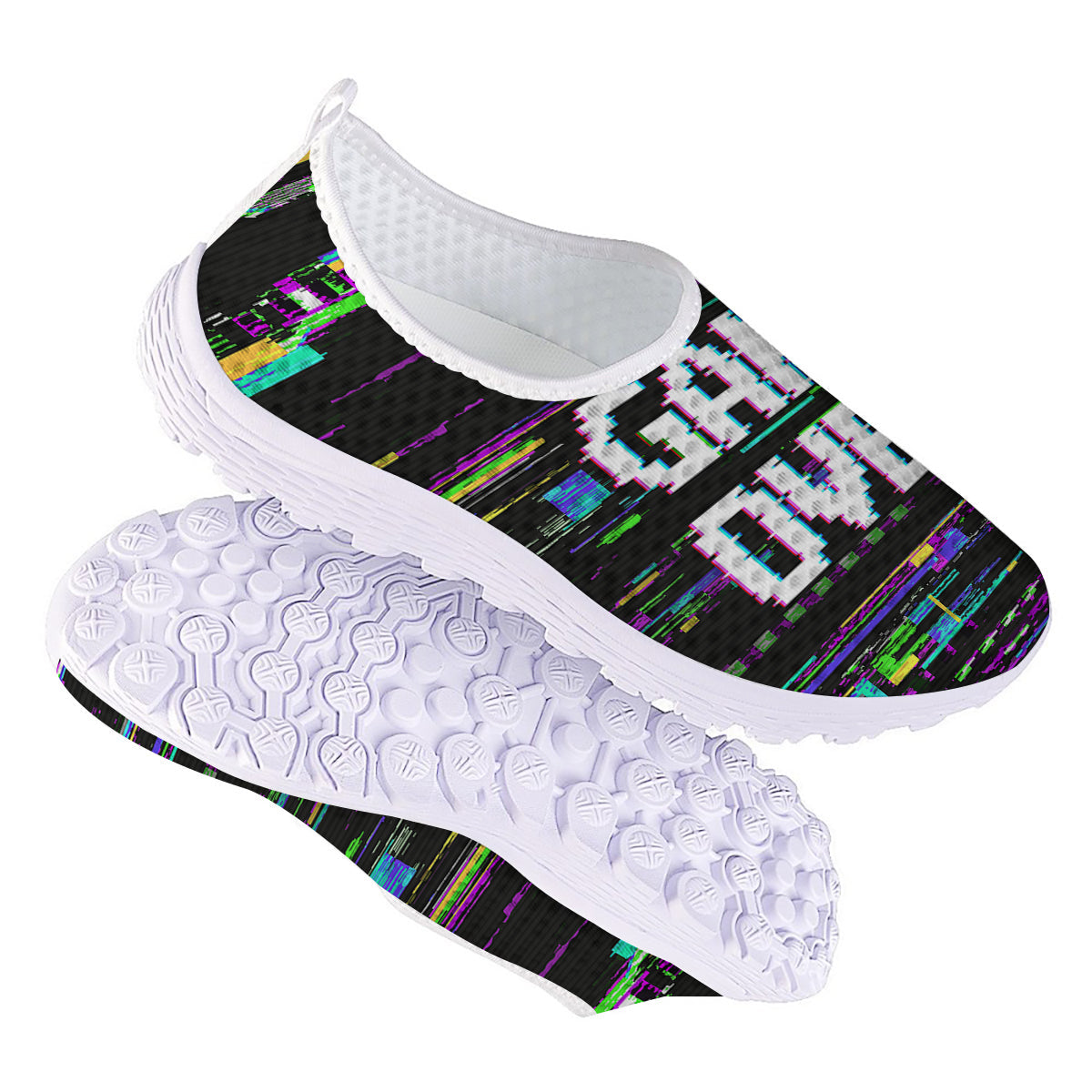 Game Over Text Glitch Effect Print Nurse Shoes-grizzshop