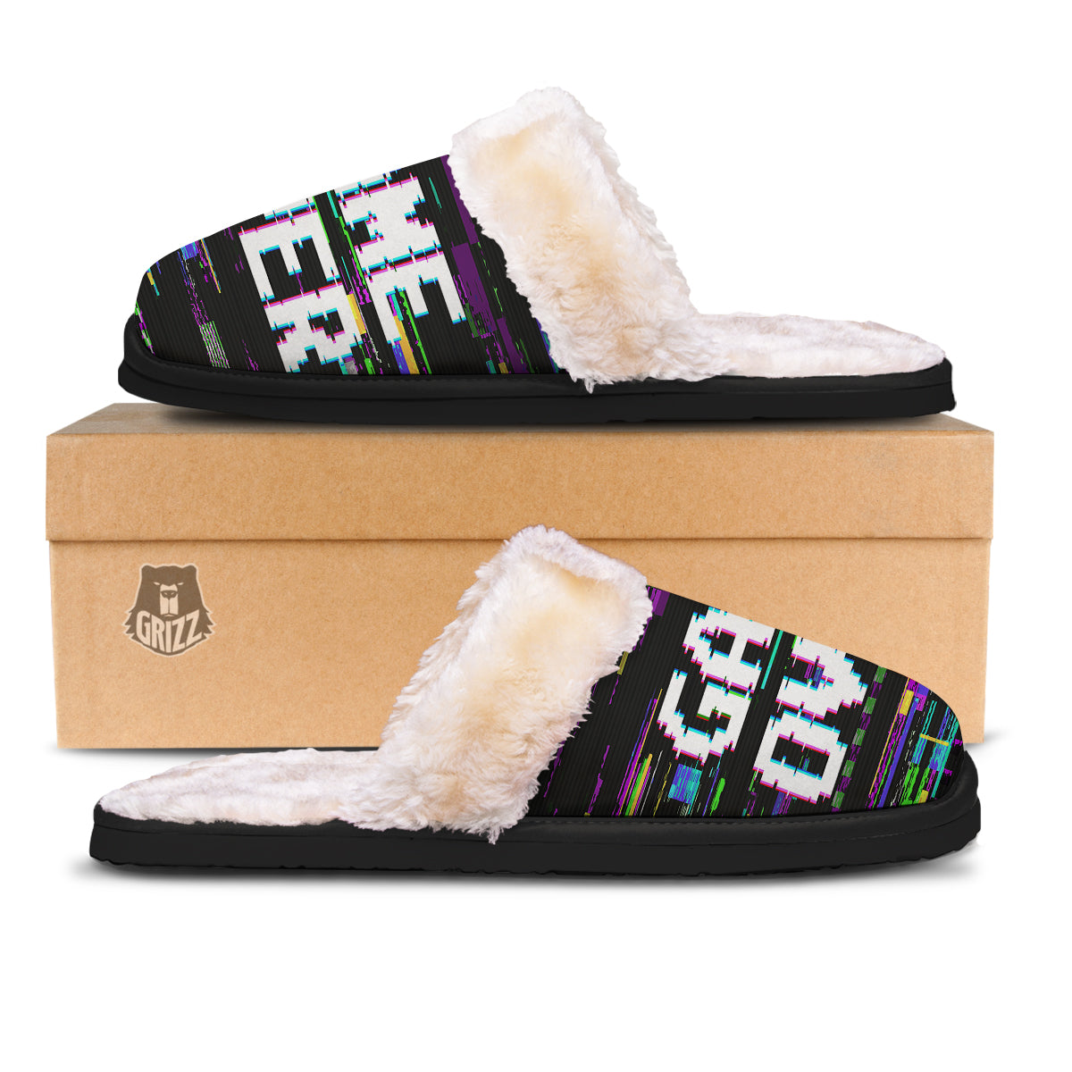 Game Over Text Glitch Effect Print Slippers-grizzshop