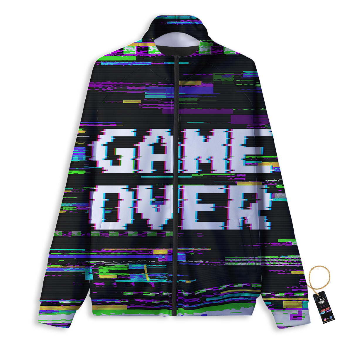 Game Over Text Glitch Effect Print Track Jacket-grizzshop