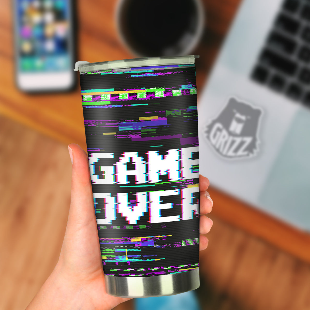 Game Over Text Glitch Effect Print Tumbler-grizzshop