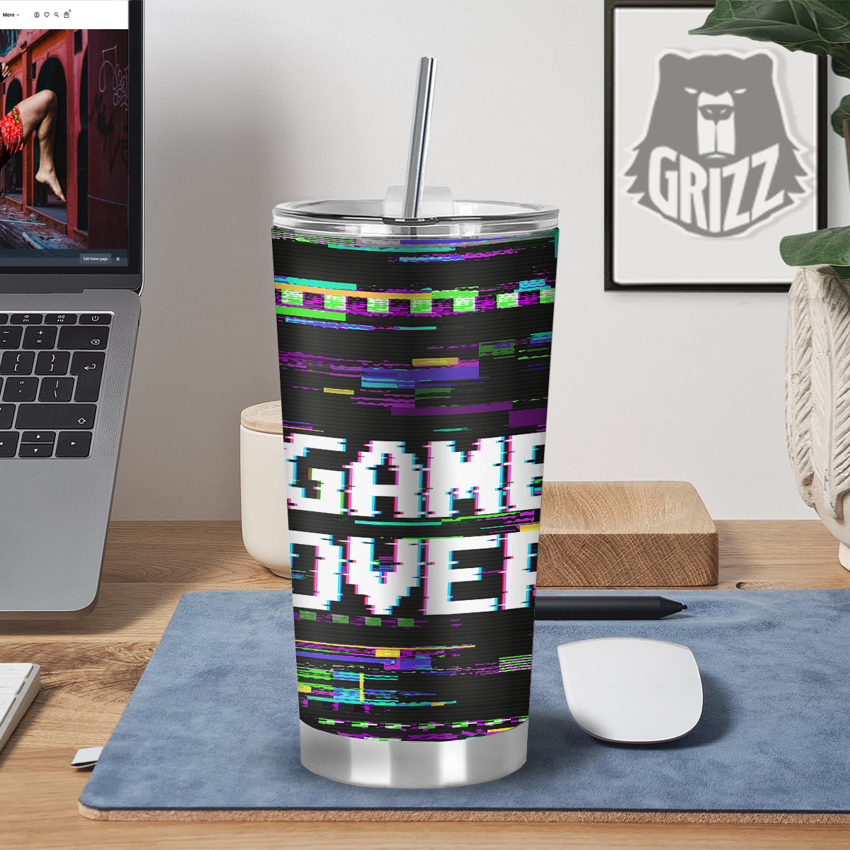 Game Over Text Glitch Effect Print Tumbler-grizzshop