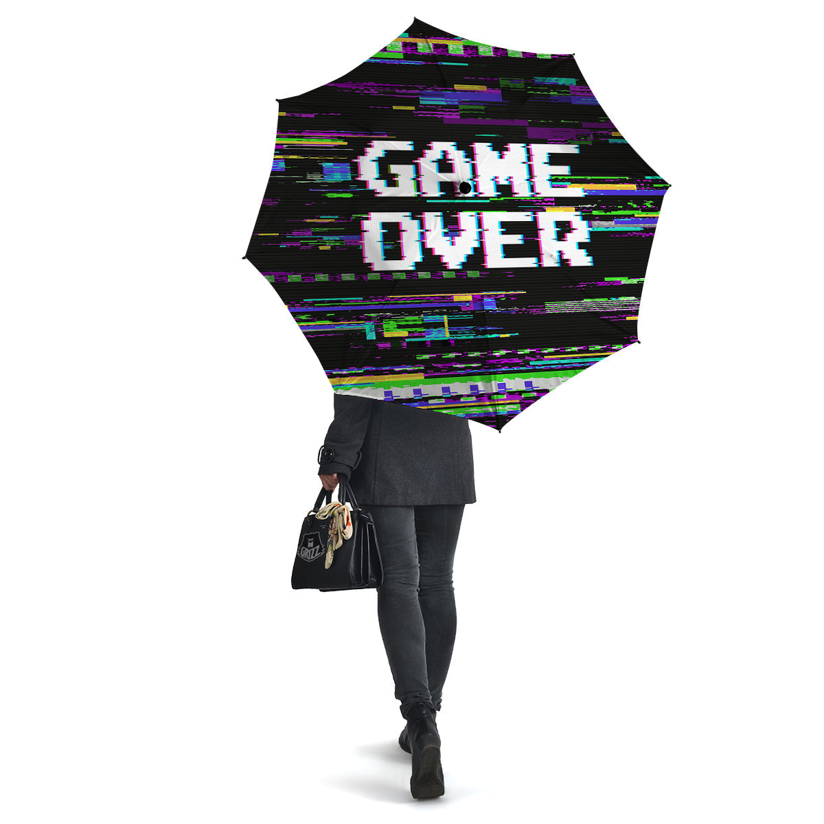 Game Over Text Glitch Effect Print Umbrella-grizzshop