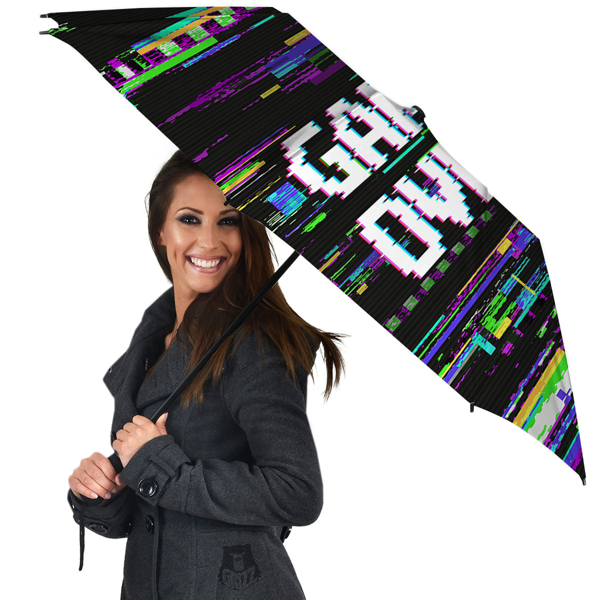 Game Over Text Glitch Effect Print Umbrella-grizzshop