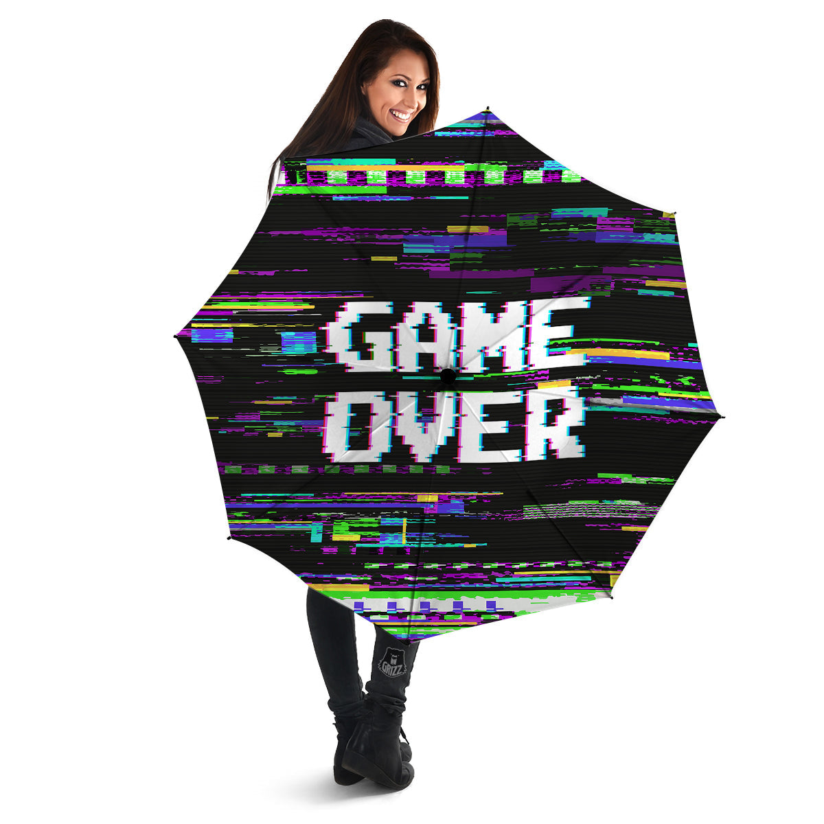 Game Over Text Glitch Effect Print Umbrella-grizzshop