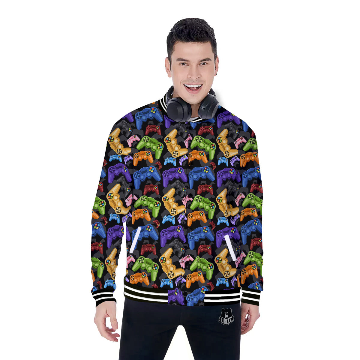 Game Pads Colorful Print Pattern Baseball Jacket-grizzshop