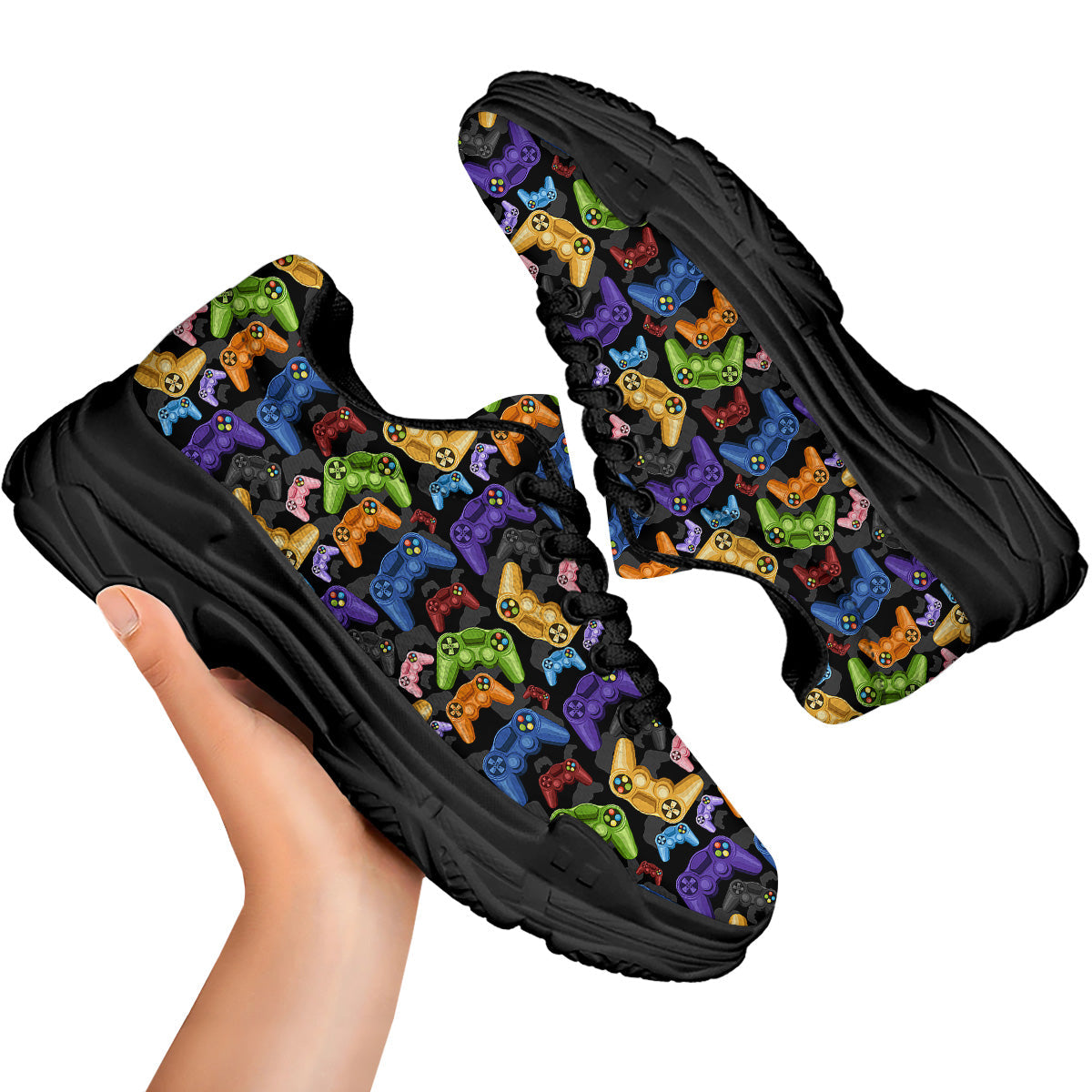 Game Pads Colorful Print Pattern Black Chunky Shoes-grizzshop