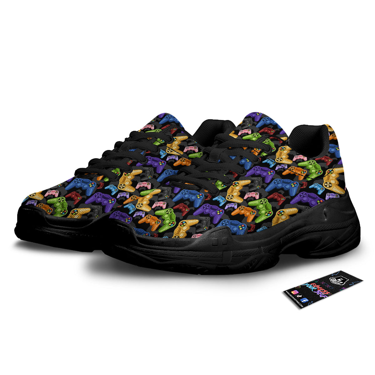Game Pads Colorful Print Pattern Black Chunky Shoes-grizzshop