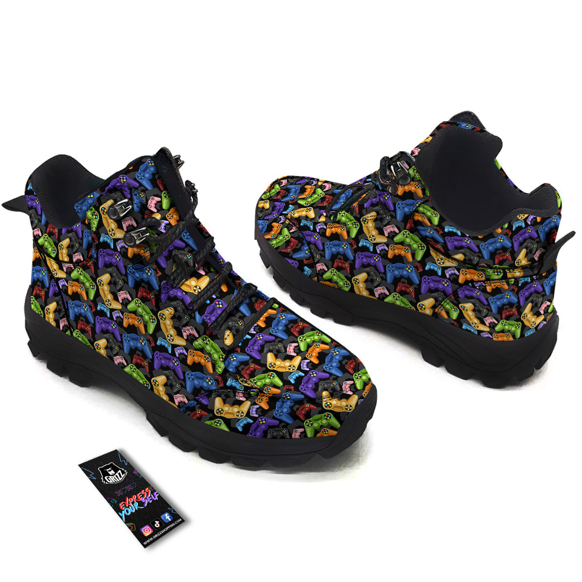 Game Pads Colorful Print Pattern Hiking Shoes-grizzshop