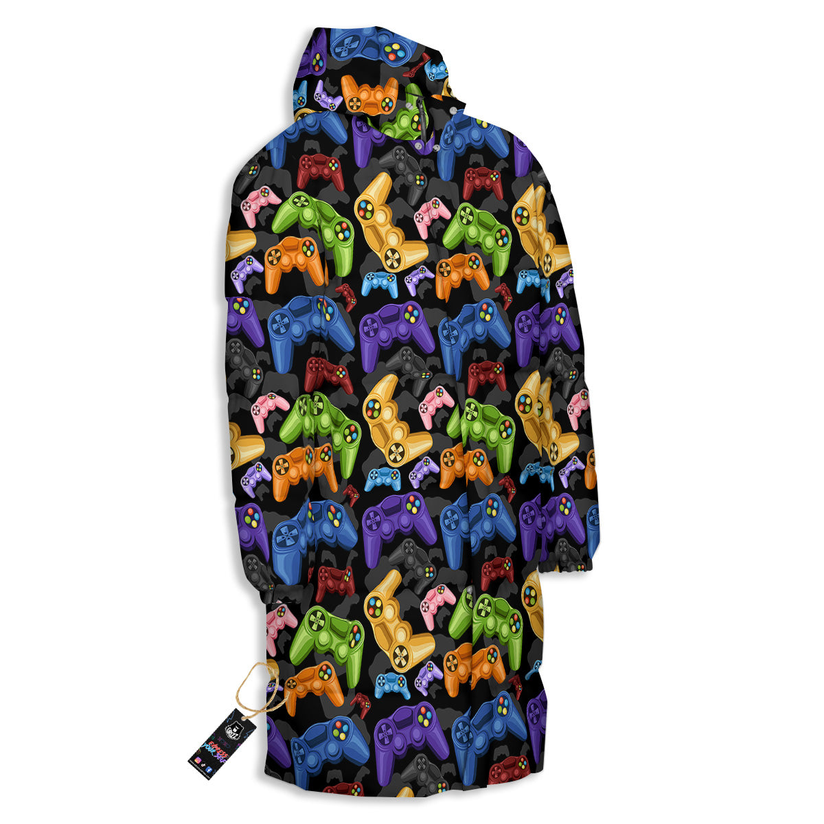 Game Pads Colorful Print Pattern Long Down Jacket-grizzshop