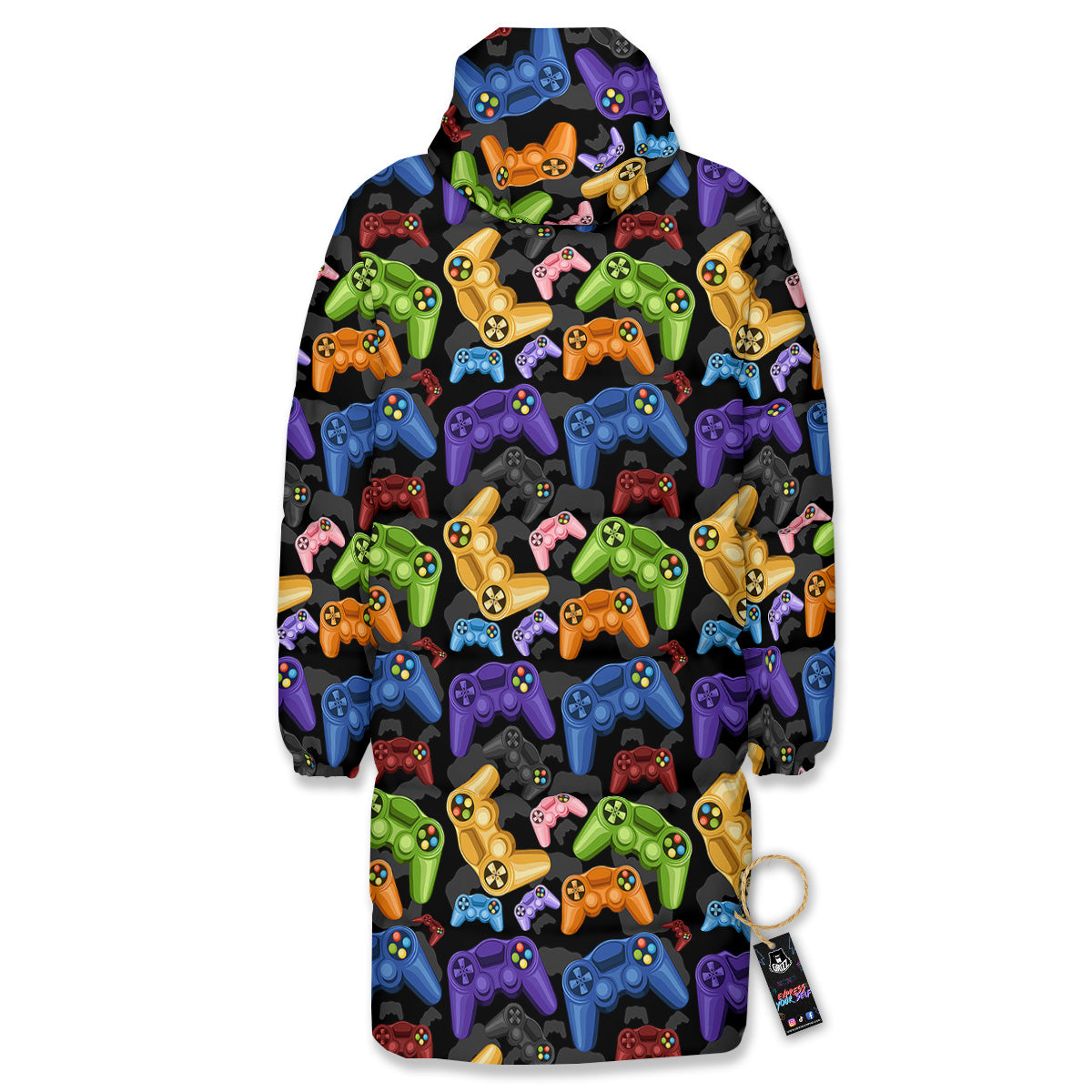 Game Pads Colorful Print Pattern Long Down Jacket-grizzshop