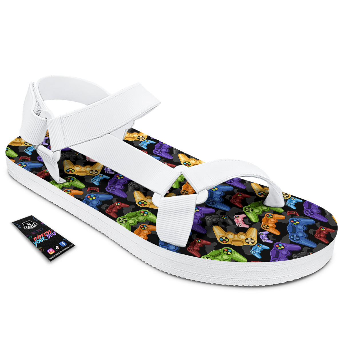 Game Pads Colorful Print Pattern White Open Toe Sandals-grizzshop