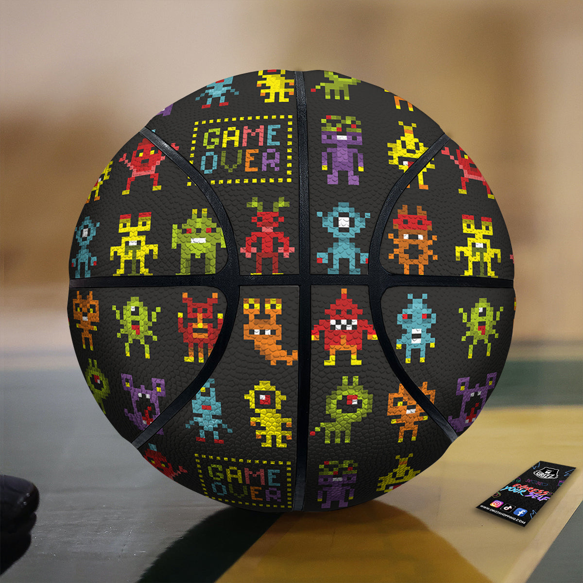 Game Monsters 8-Bit Video Print Pattern Basketball