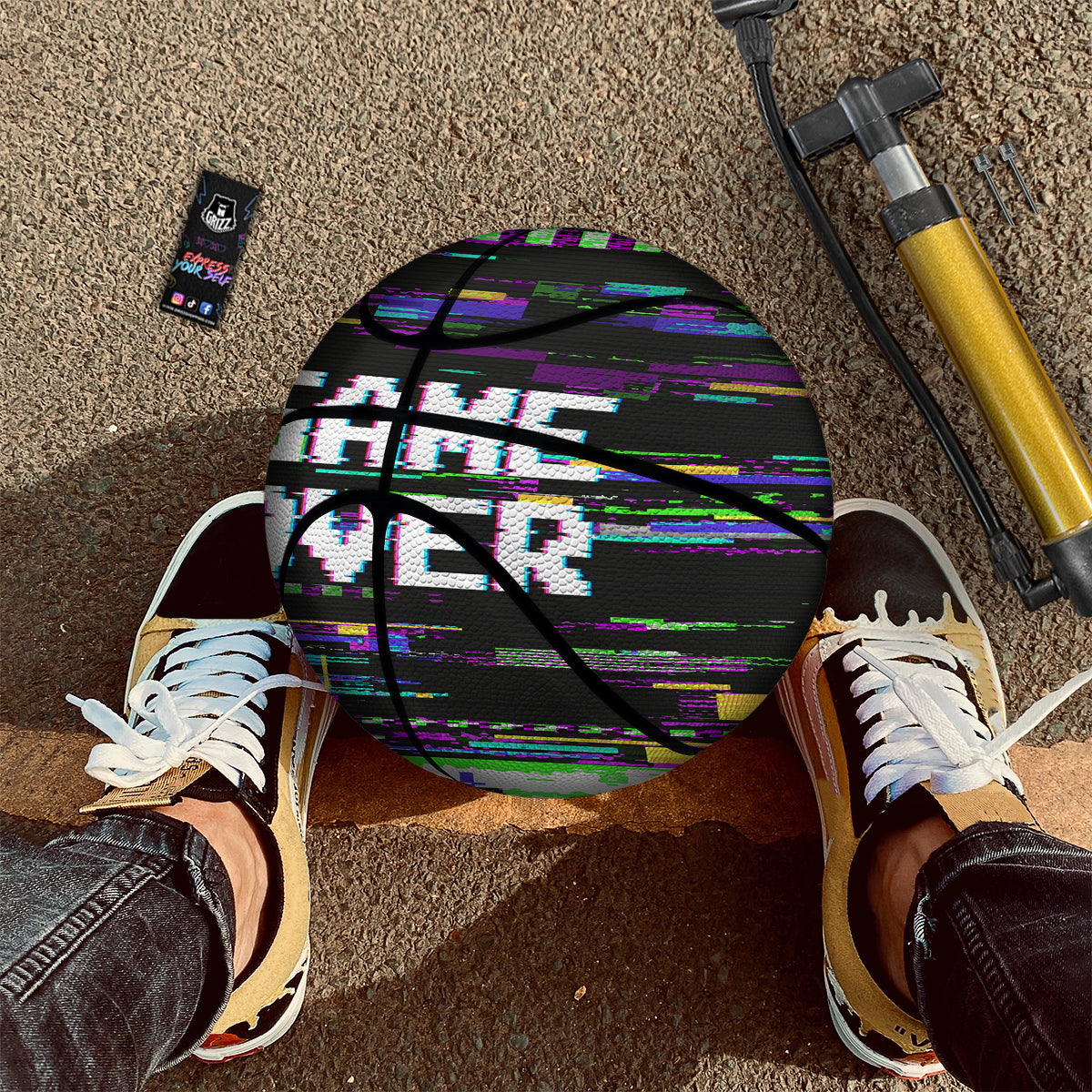 Game Over Text Glitch Effect Print Basketball