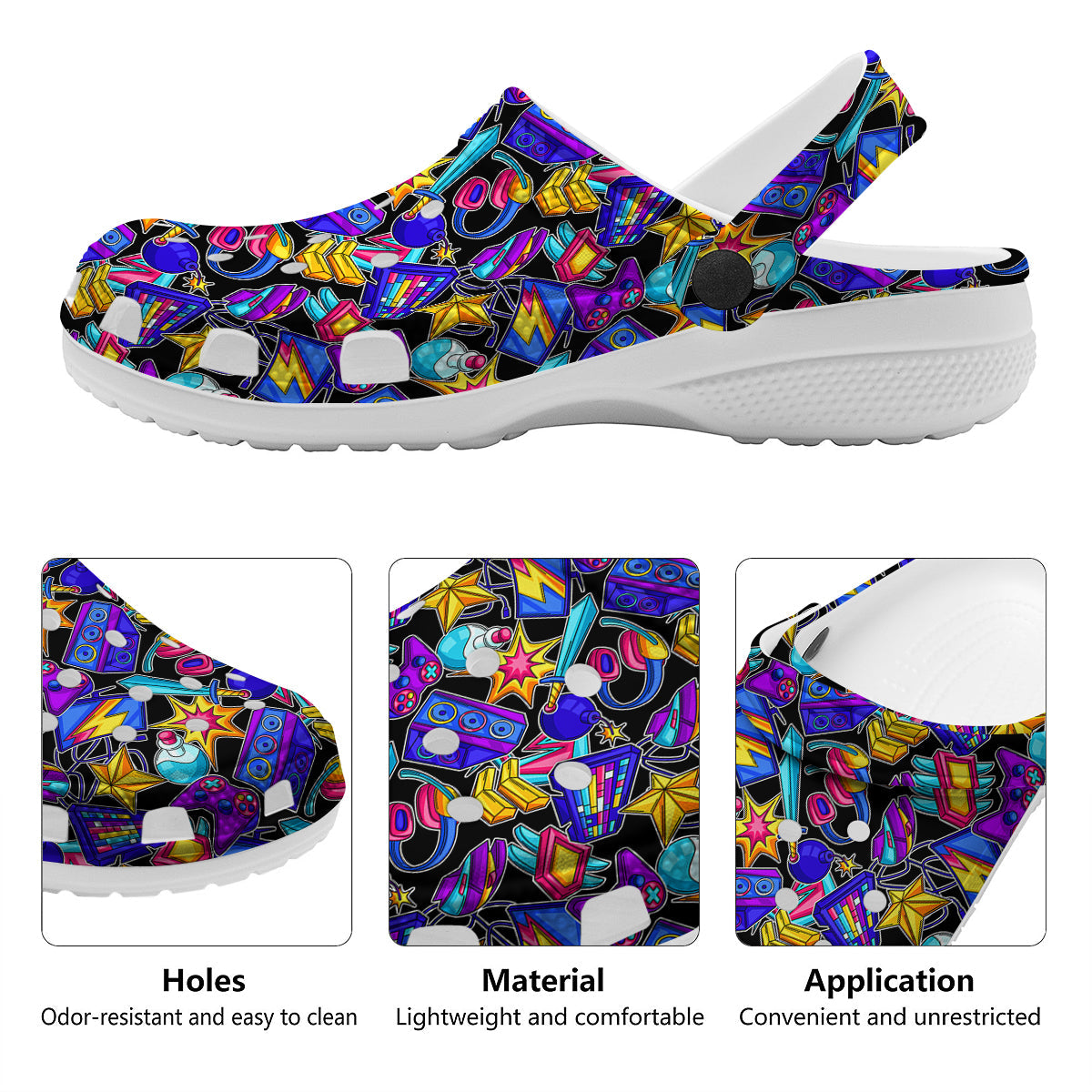 Gaming Items Colorful Print Pattern Clog-grizzshop