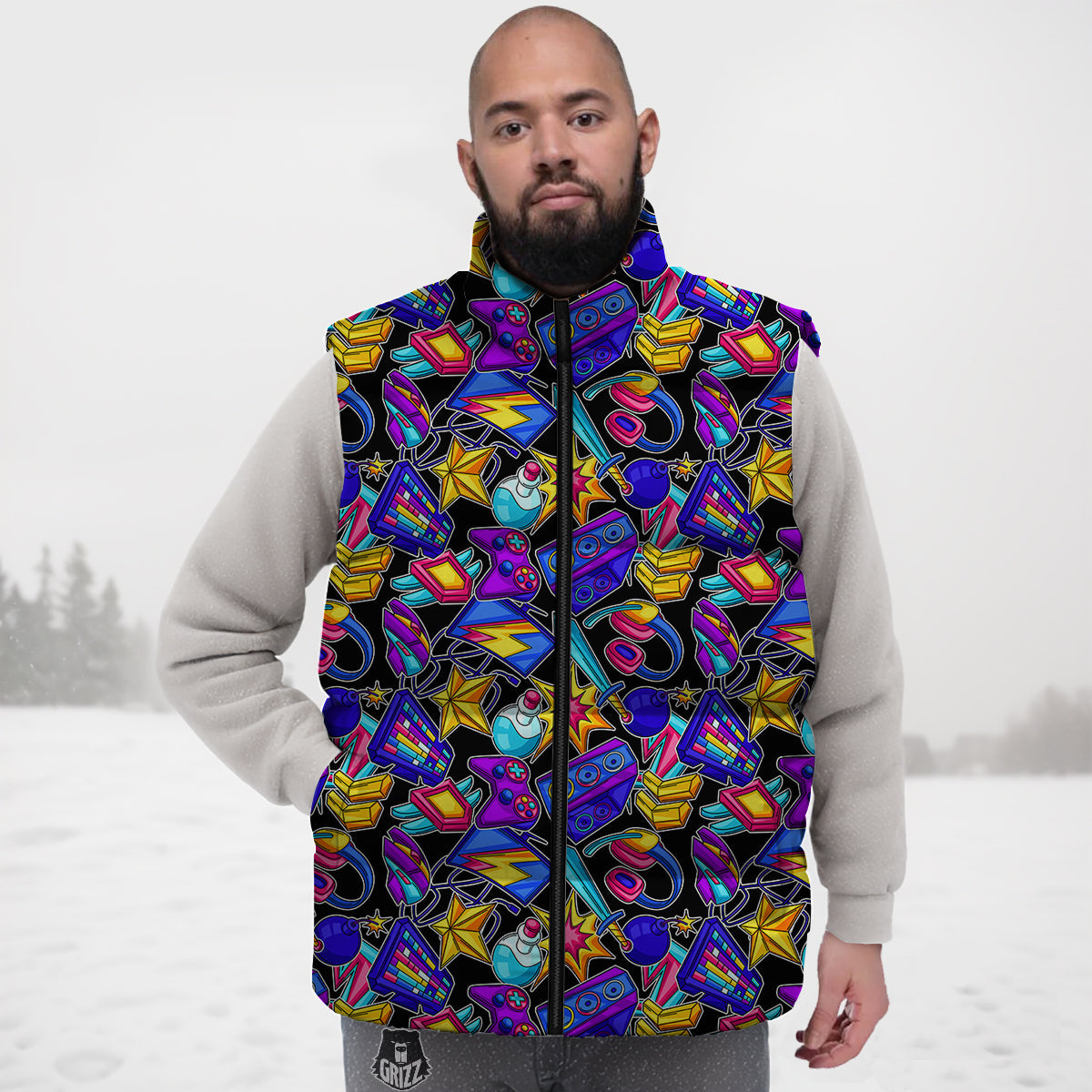 Gaming Items Colorful Print Pattern Down Vest-grizzshop