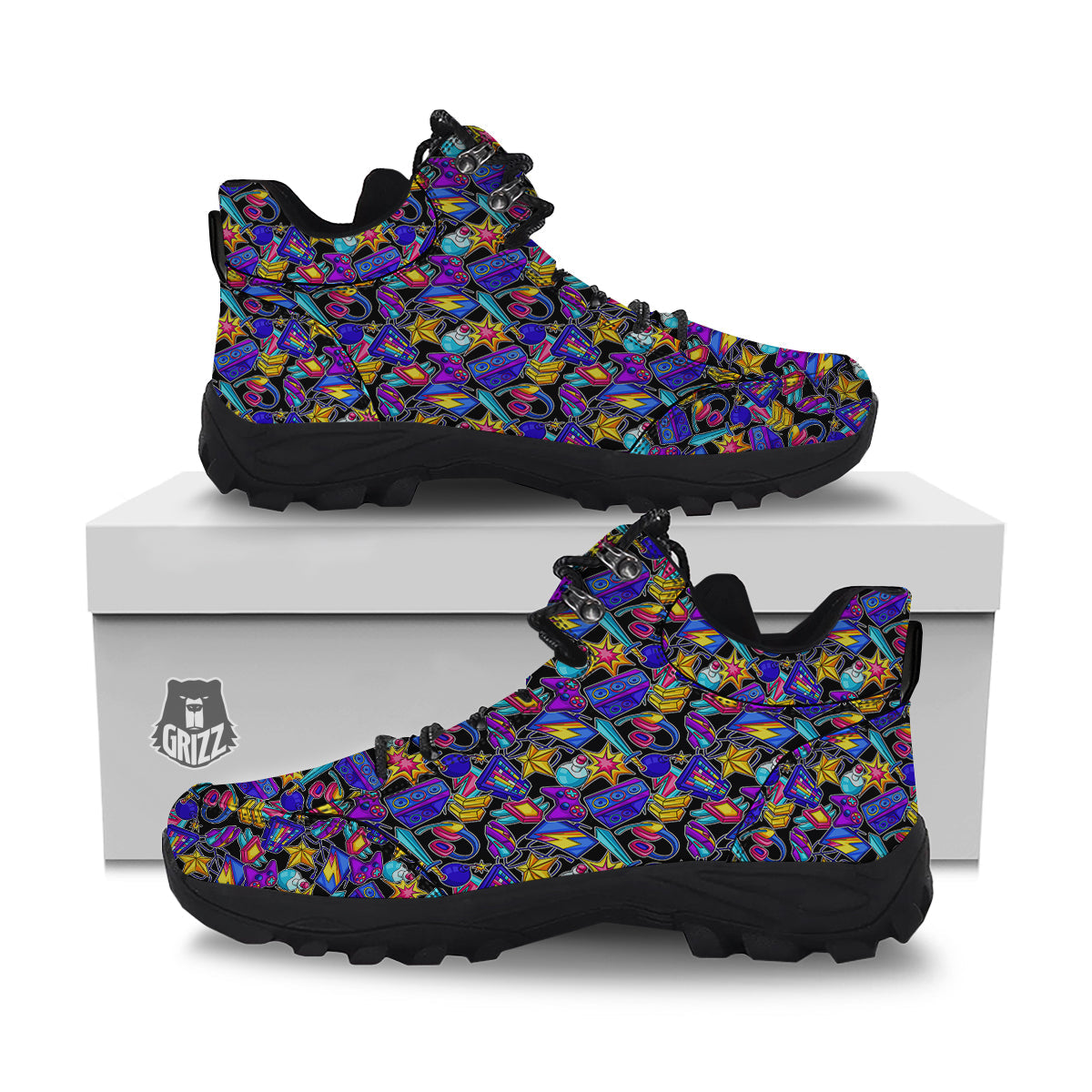 Gaming Items Colorful Print Pattern Hiking Shoes-grizzshop