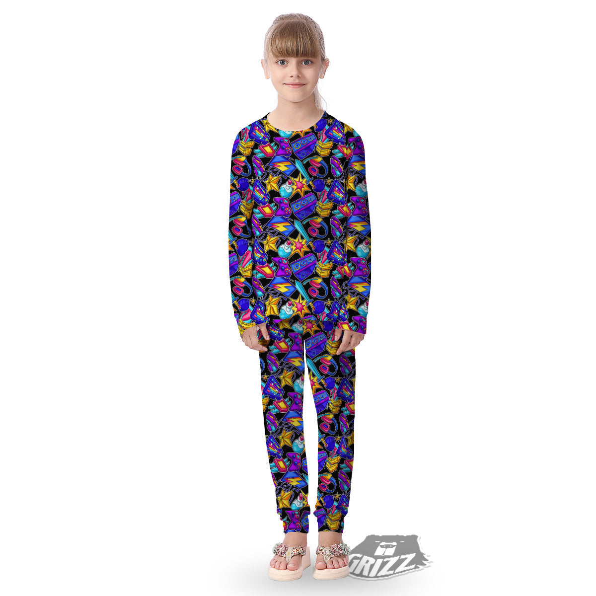 Gaming Items Colorful Print Pattern Kid's Pajamas-grizzshop
