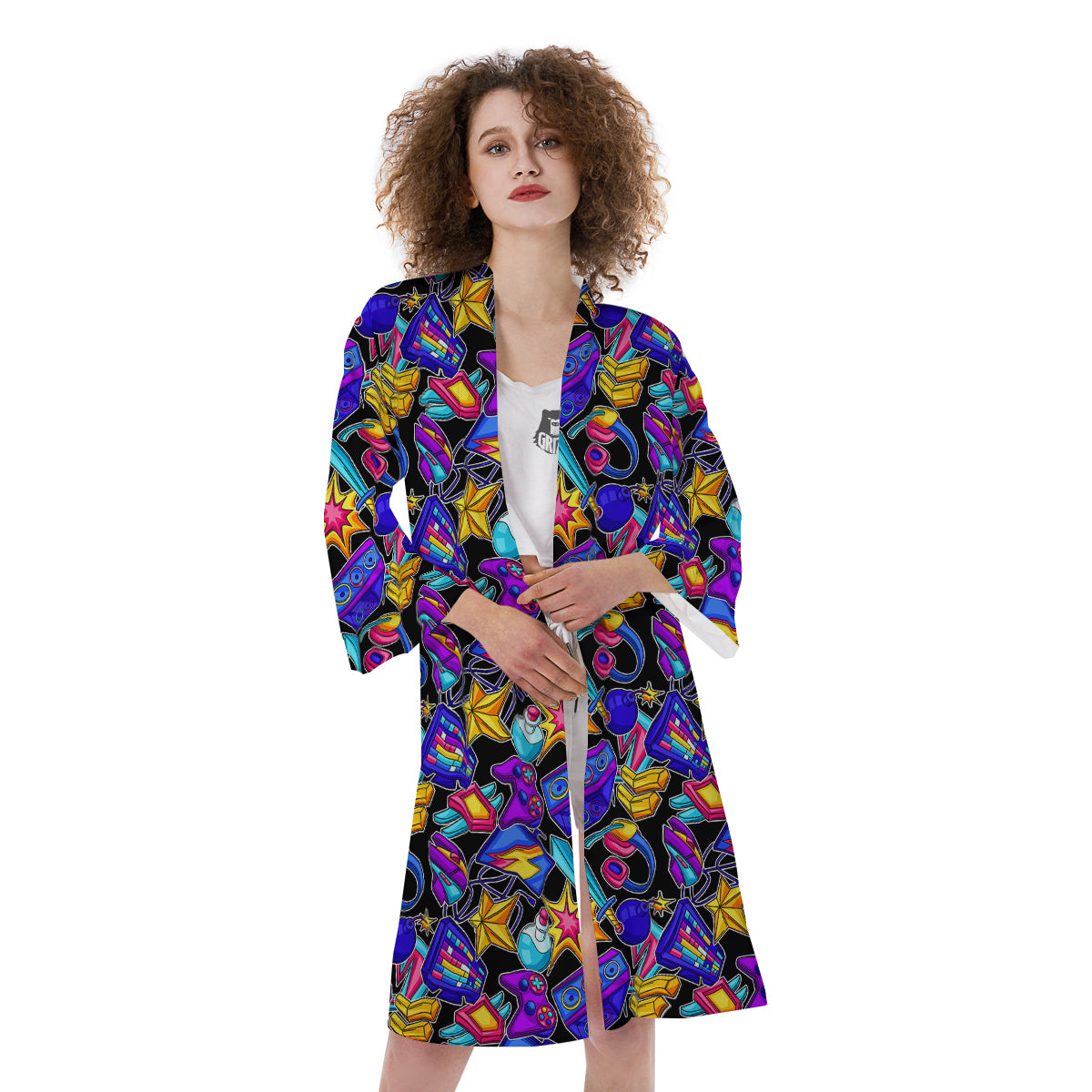 Gaming Items Colorful Print Pattern Kimono-grizzshop