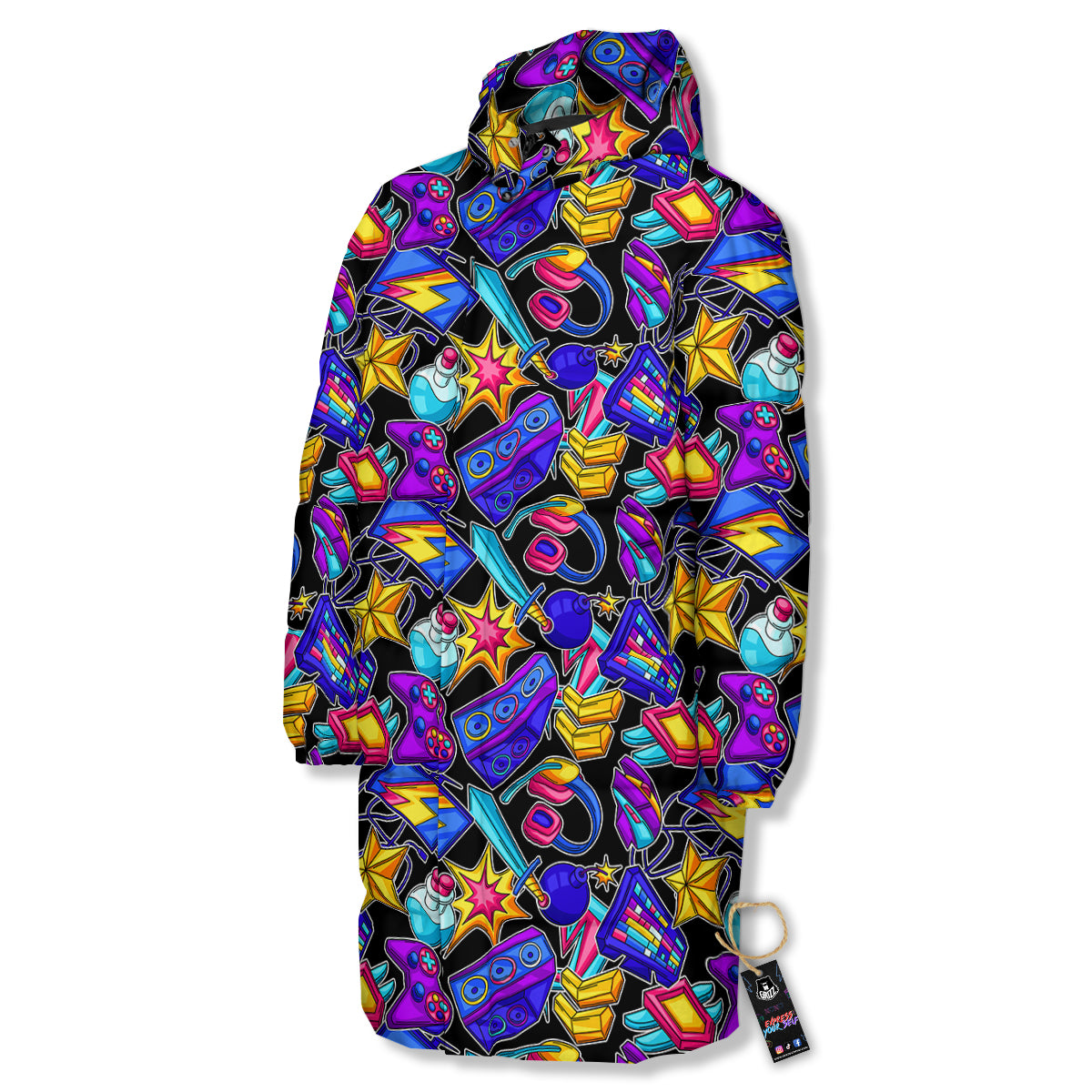 Gaming Items Colorful Print Pattern Long Down Jacket-grizzshop