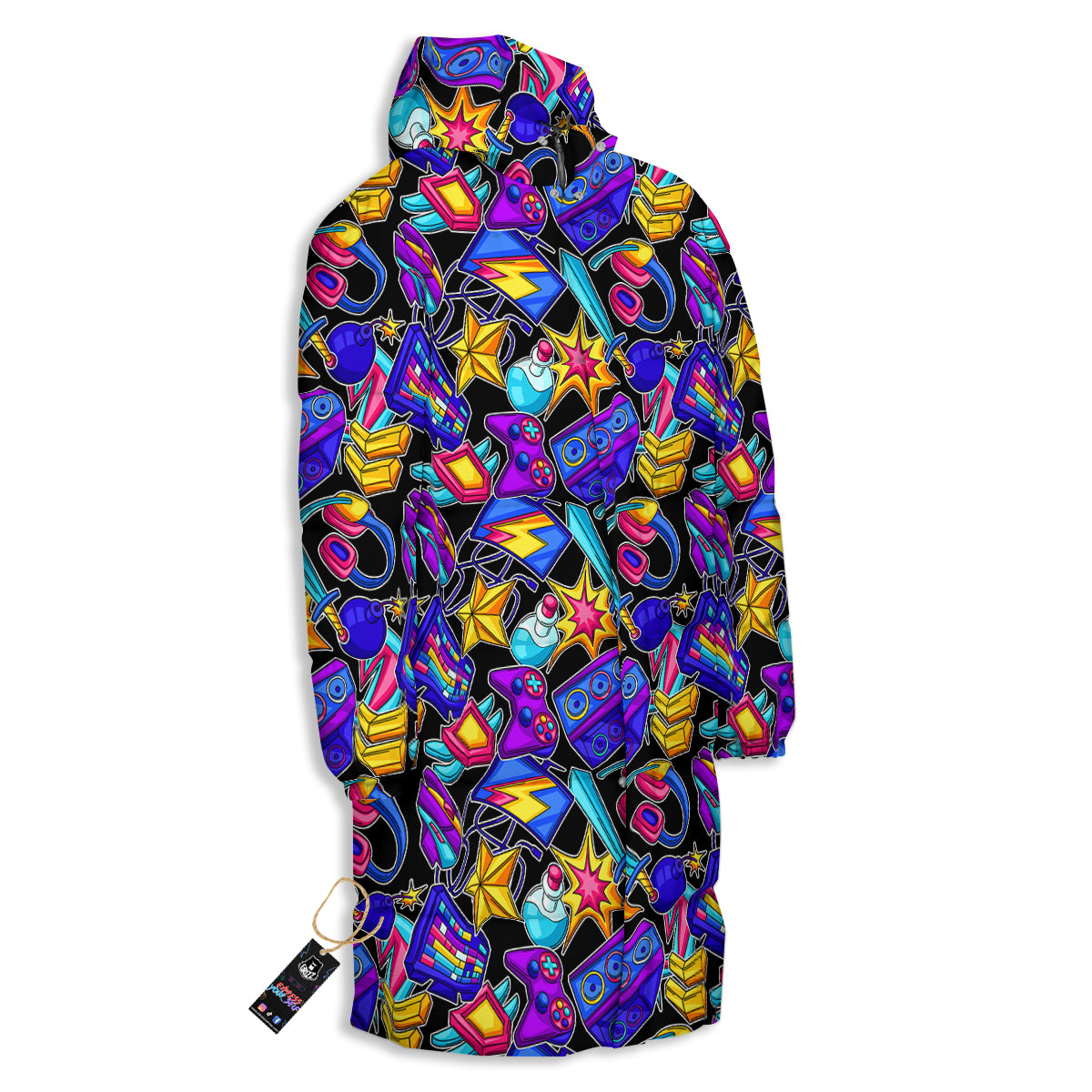 Gaming Items Colorful Print Pattern Long Down Jacket-grizzshop
