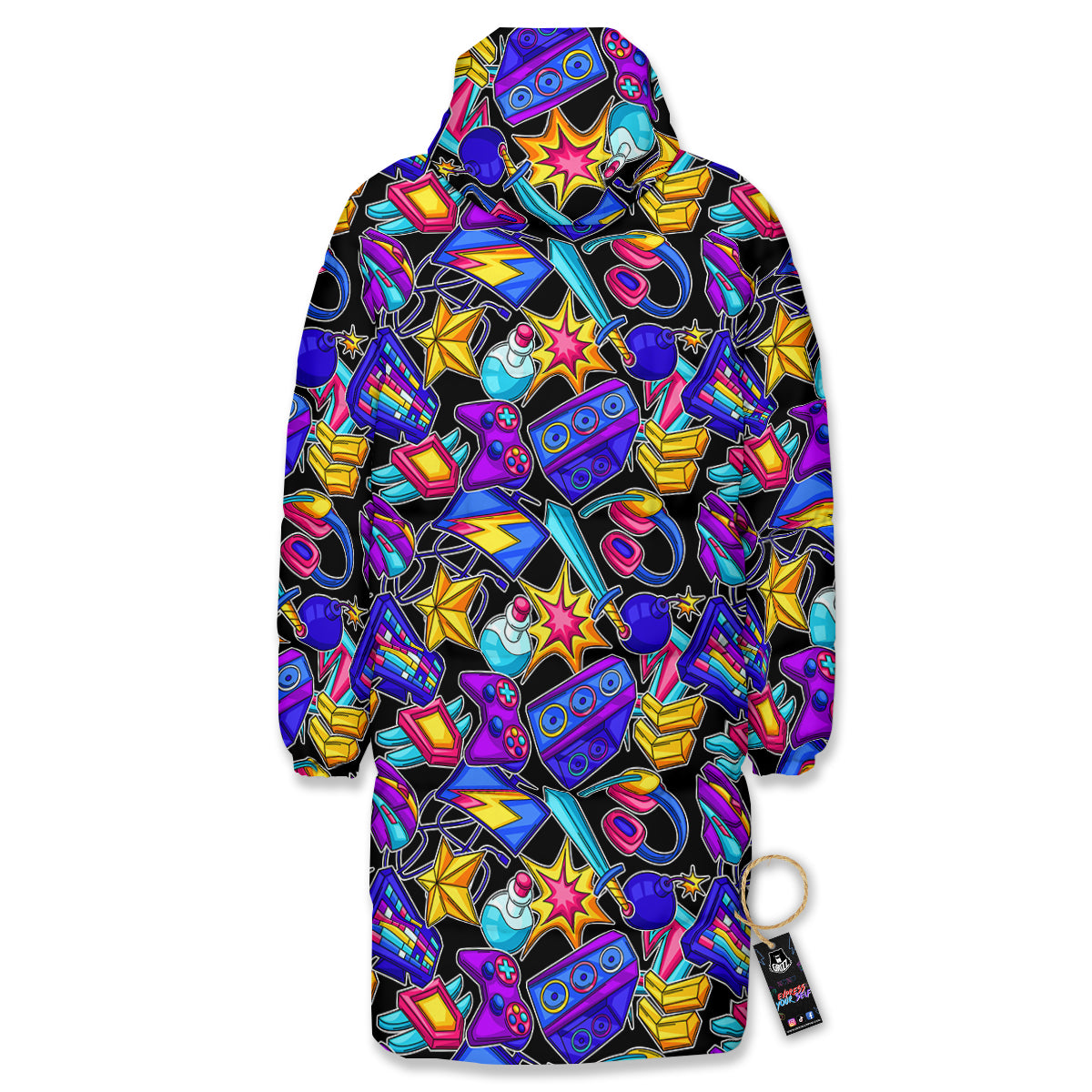 Gaming Items Colorful Print Pattern Long Down Jacket-grizzshop
