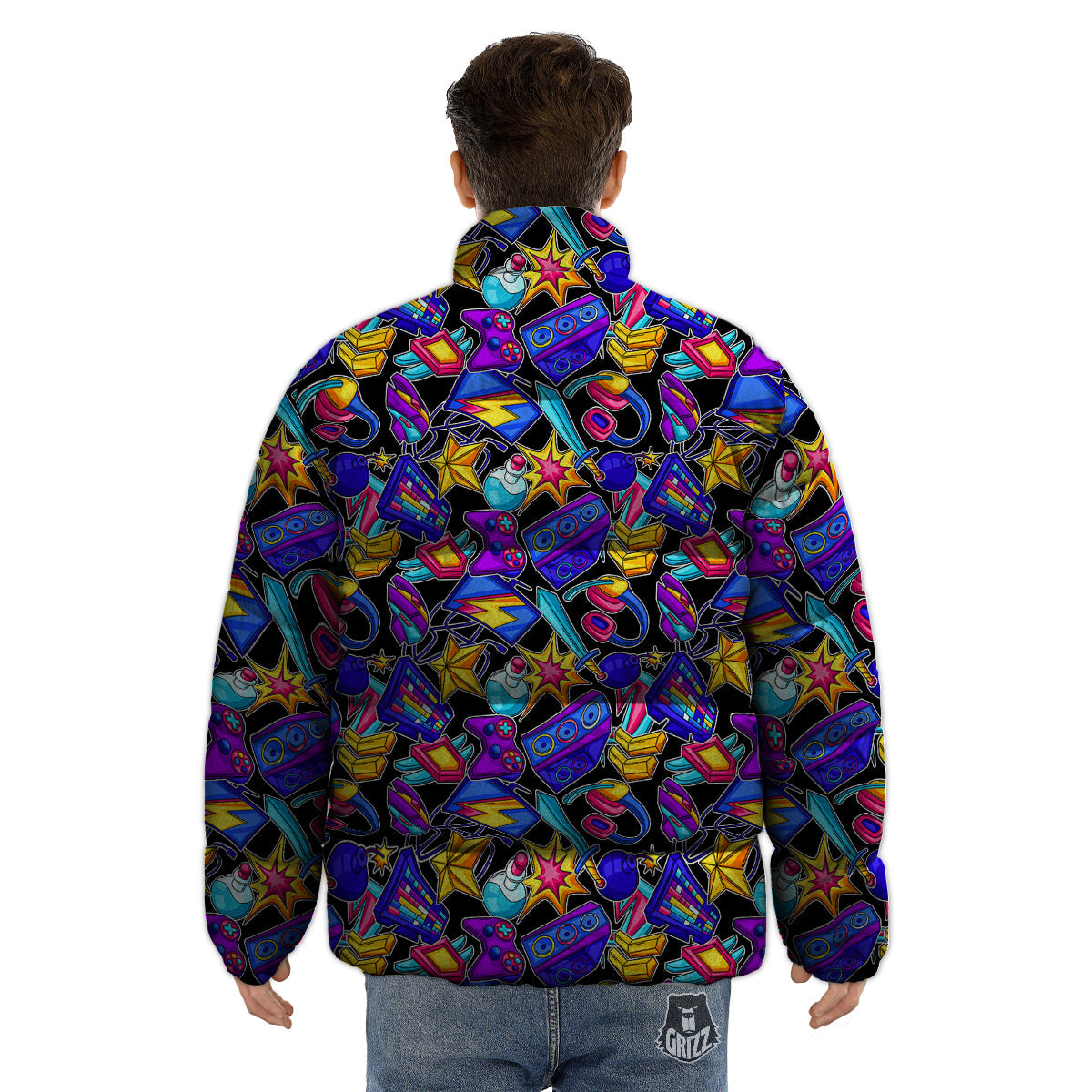 Gaming Items Colorful Print Pattern Puffer Jacket-grizzshop