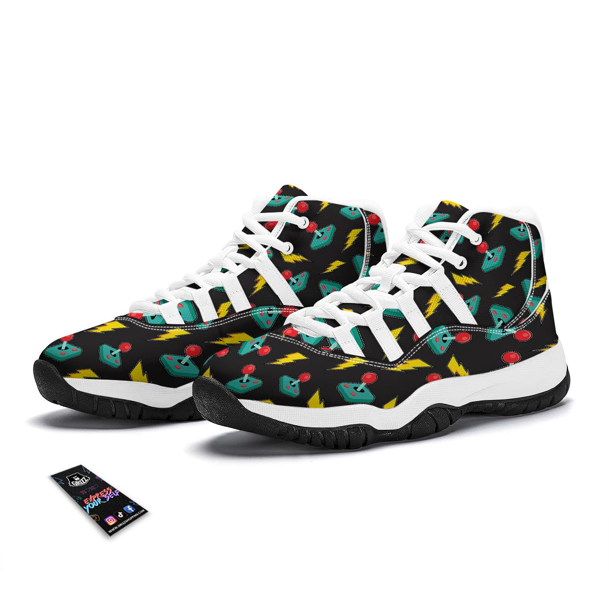 Gaming Joystick Pattern Print White Bball Shoes-grizzshop