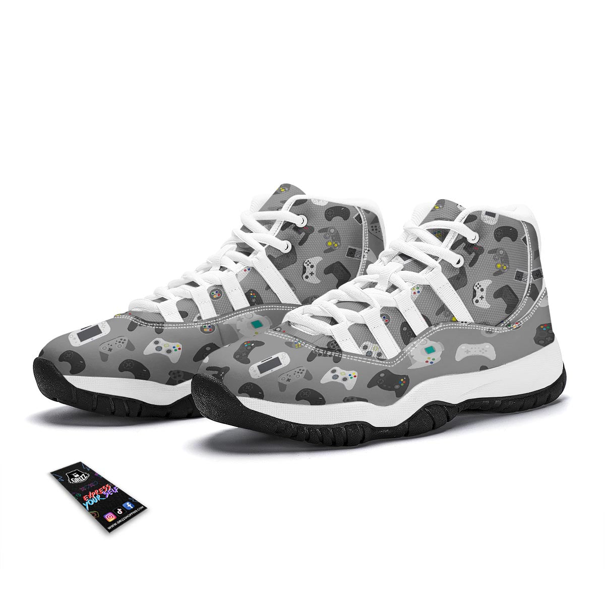 Gaming Joystick Print Pattern White Bball Shoes-grizzshop