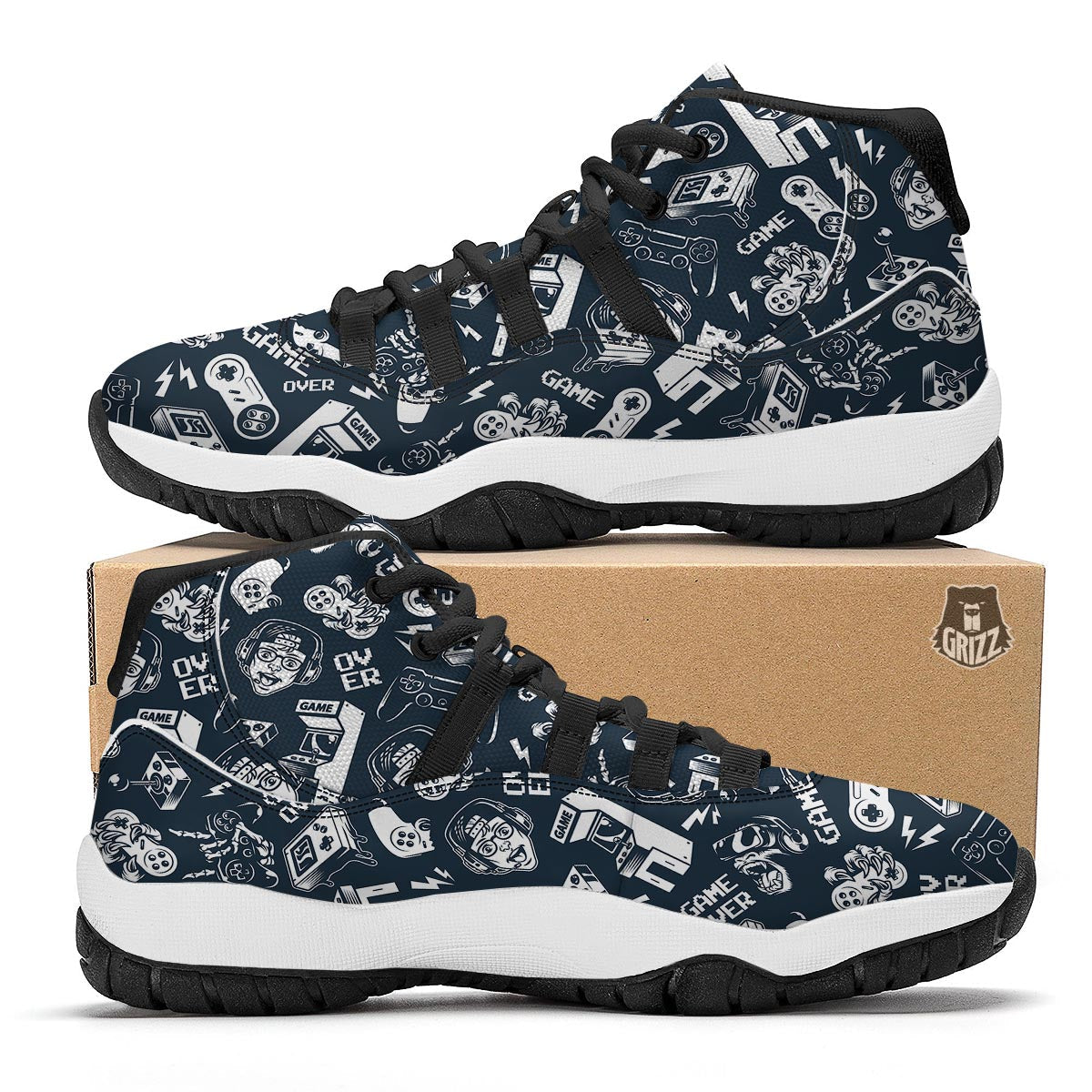 Gaming Pattern Print Black Bball Shoes-grizzshop