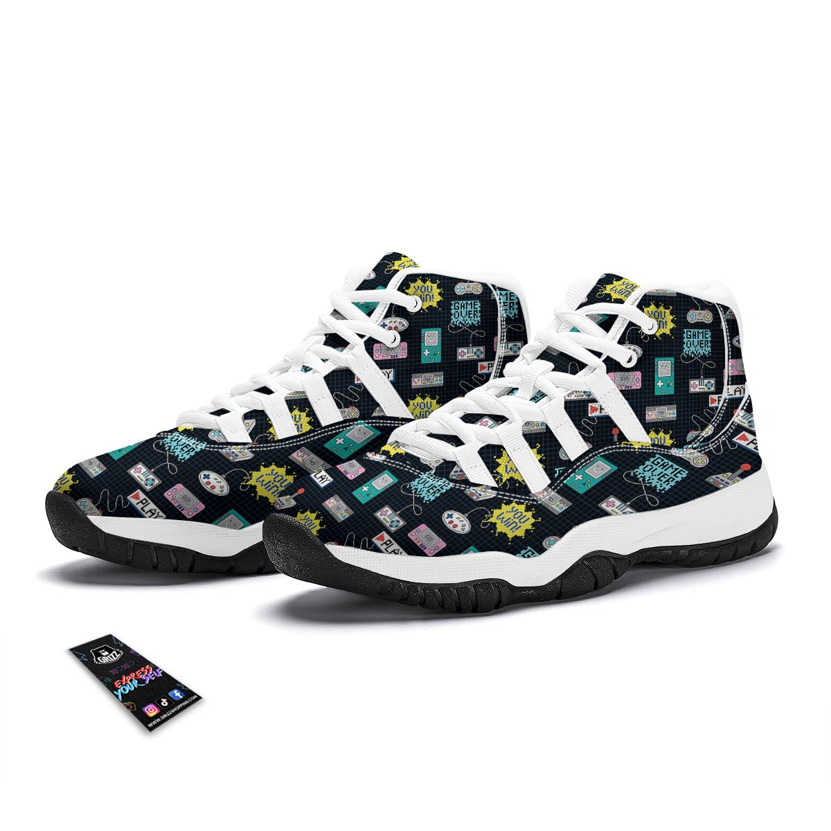 Gaming Print Pattern White Bball Shoes-grizzshop