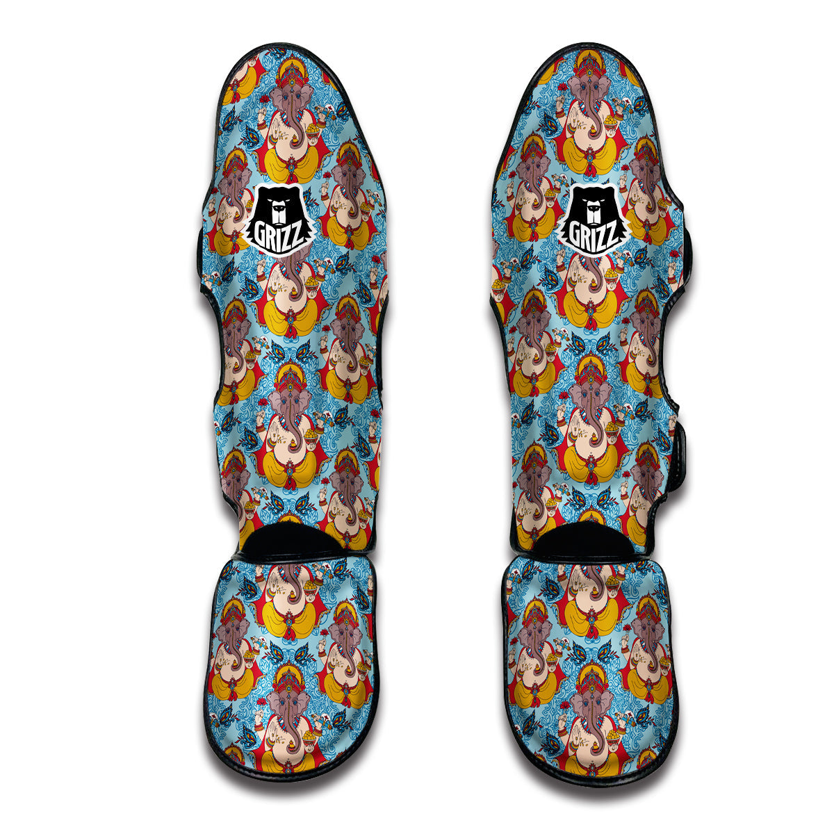 Ganesha Blue Pattern Print Muay Thai Shin Guards-grizzshop