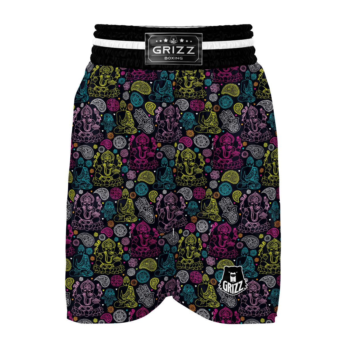 Ganesha Pattern Print Boxing Shorts-grizzshop