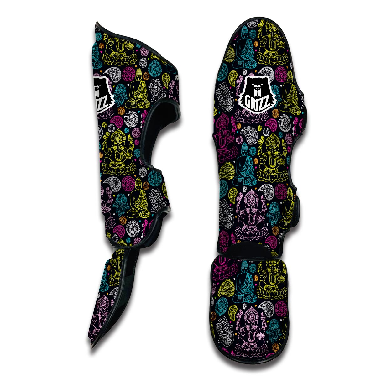 Ganesha Pattern Print Muay Thai Shin Guards-grizzshop