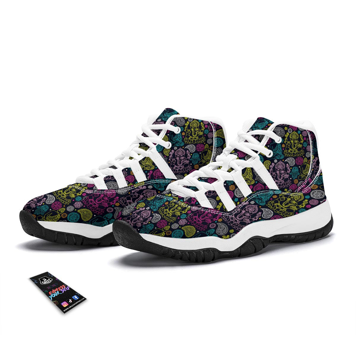 Ganesha Pattern Print White Bball Shoes-grizzshop