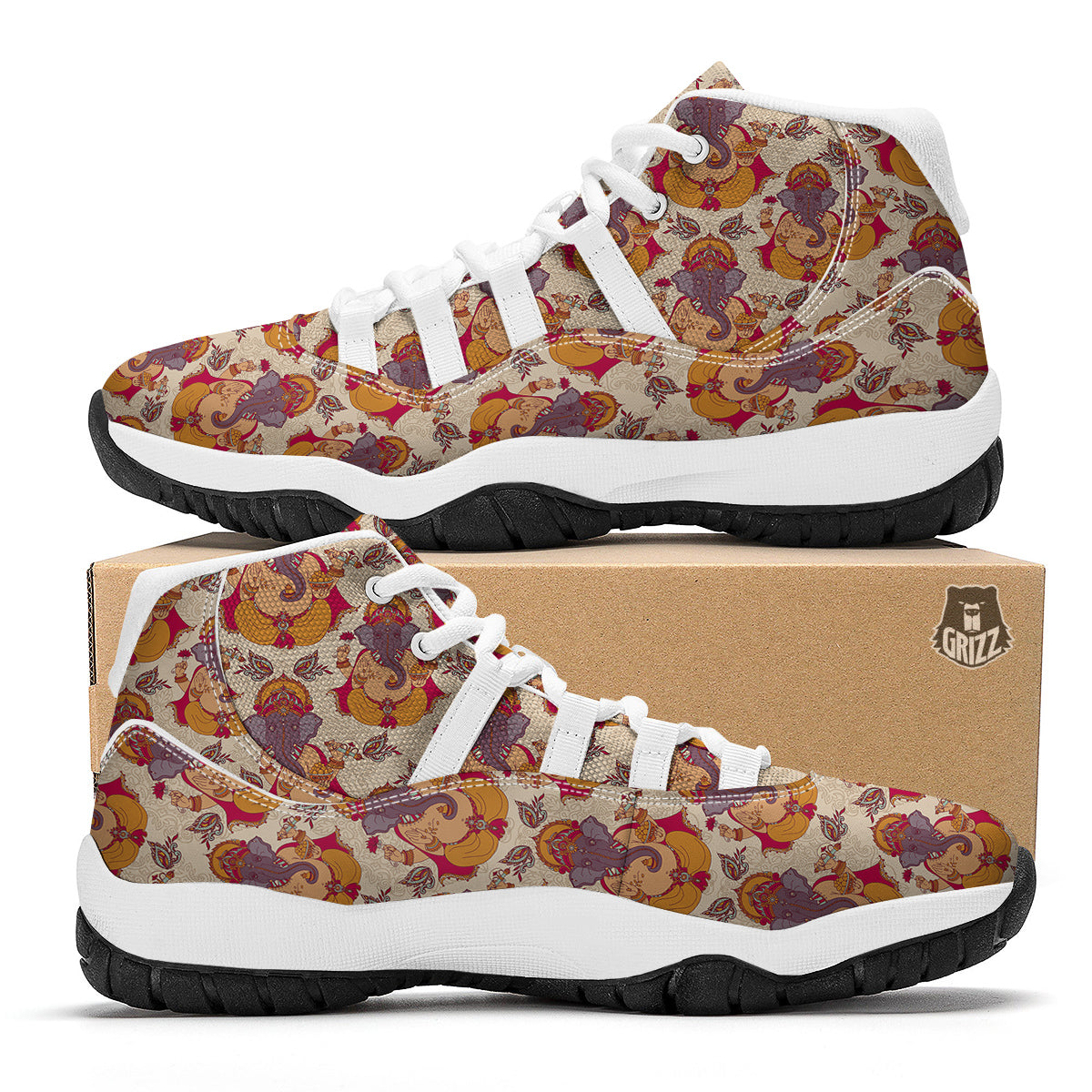 Ganesha Print Pattern White Bball Shoes-grizzshop