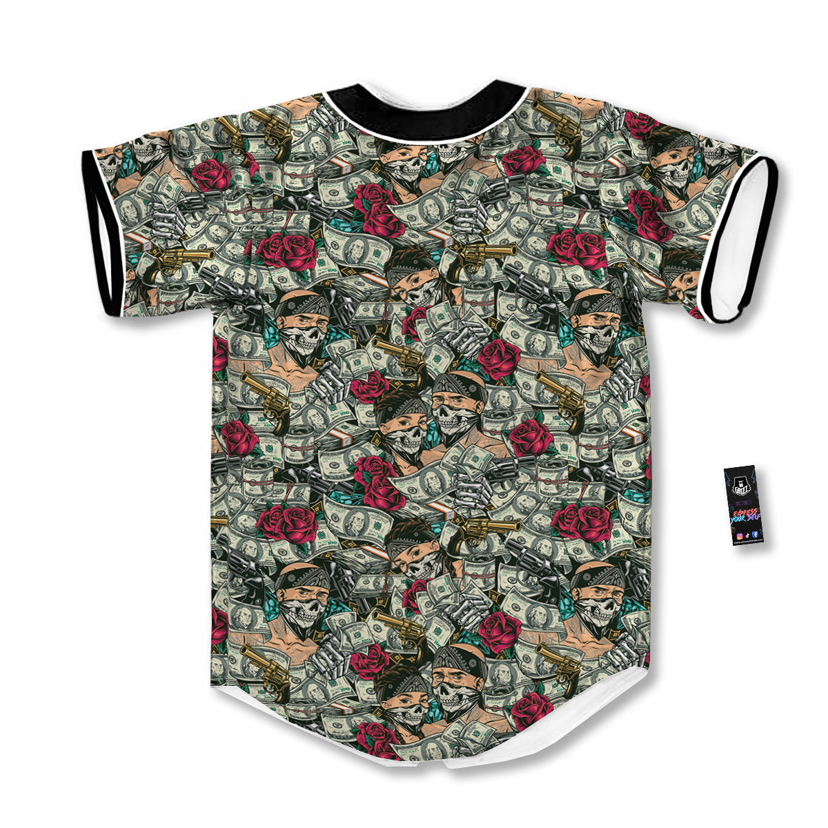 Gang Gun And Money Vintage Print Pattern Baseball Jersey-grizzshop