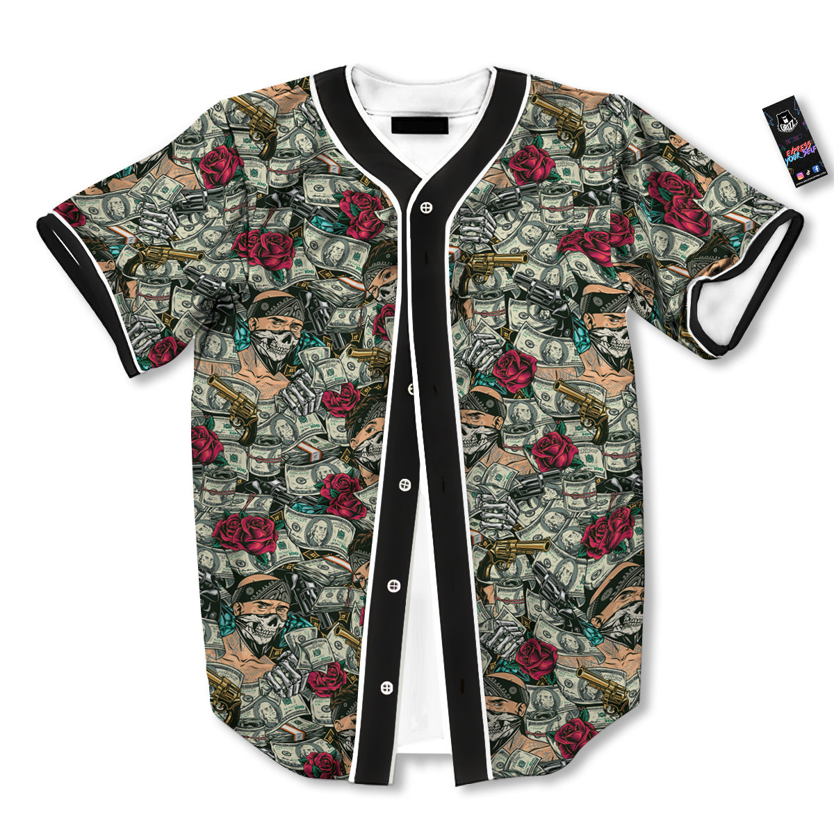 Gang Gun And Money Vintage Print Pattern Baseball Jersey-grizzshop