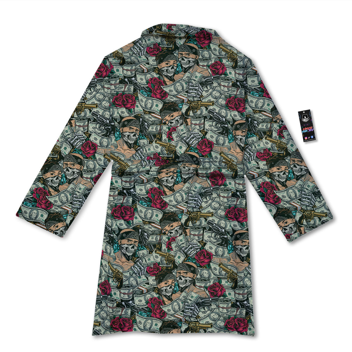 Gang Gun And Money Vintage Print Pattern Bathrobe-grizzshop