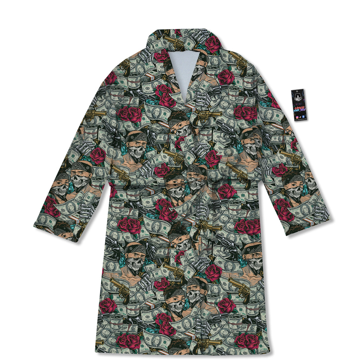 Gang Gun And Money Vintage Print Pattern Bathrobe-grizzshop