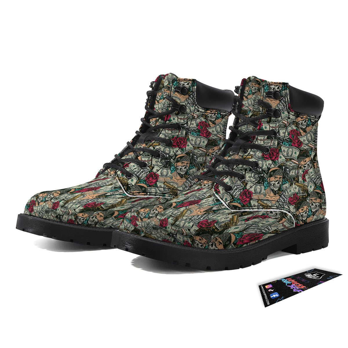 Gang Gun And Money Vintage Print Pattern Boots-grizzshop