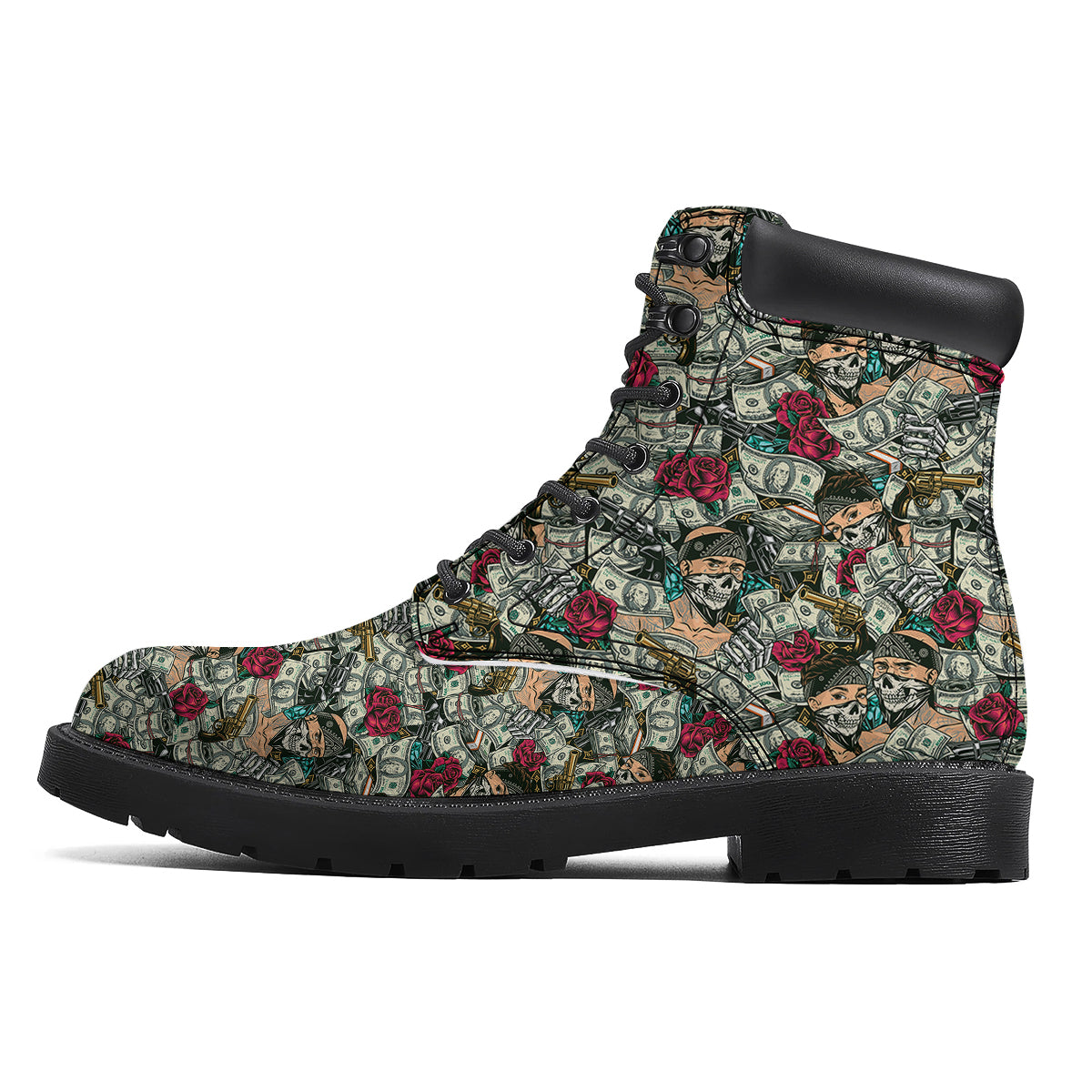 Gang Gun And Money Vintage Print Pattern Boots-grizzshop