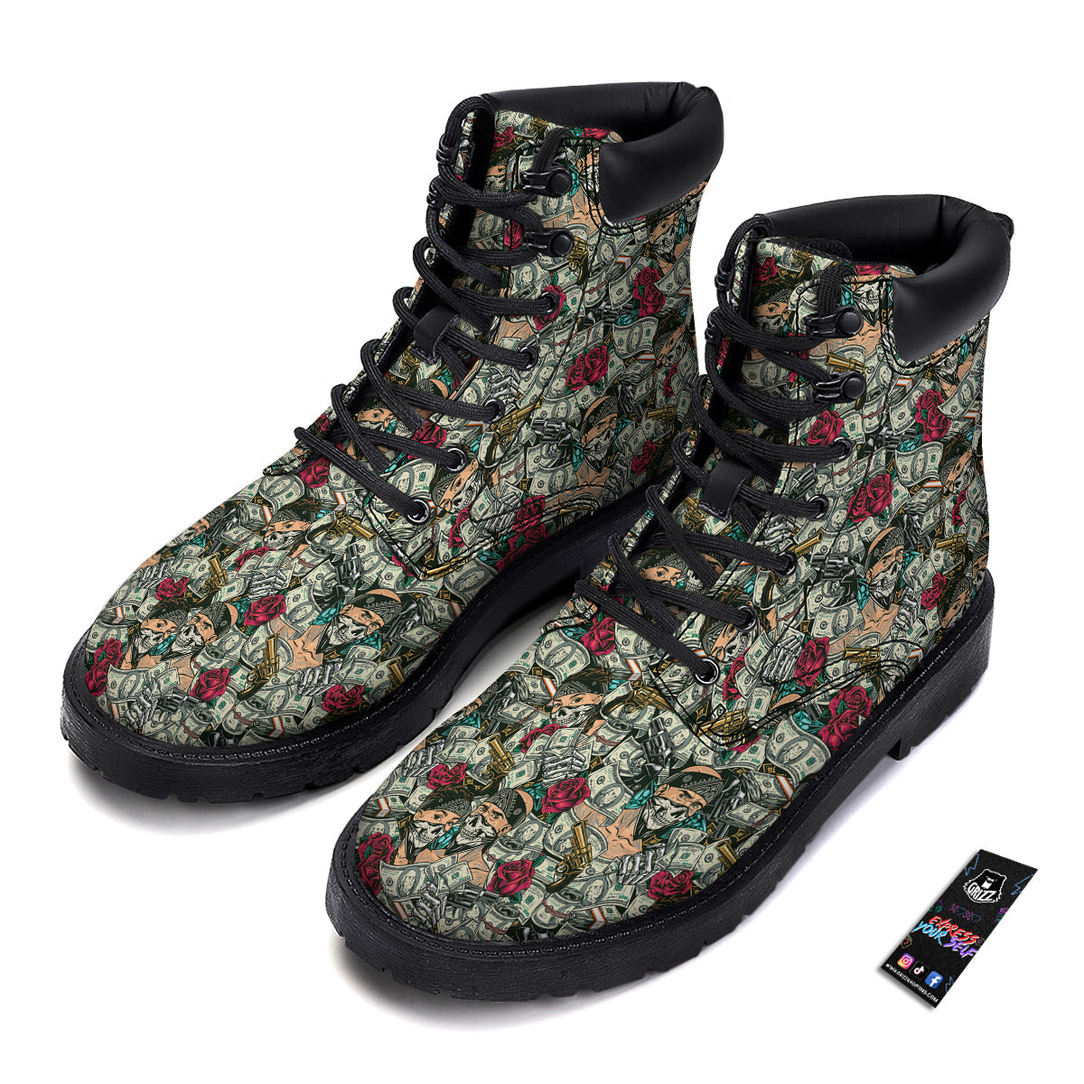 Gang Gun And Money Vintage Print Pattern Boots-grizzshop