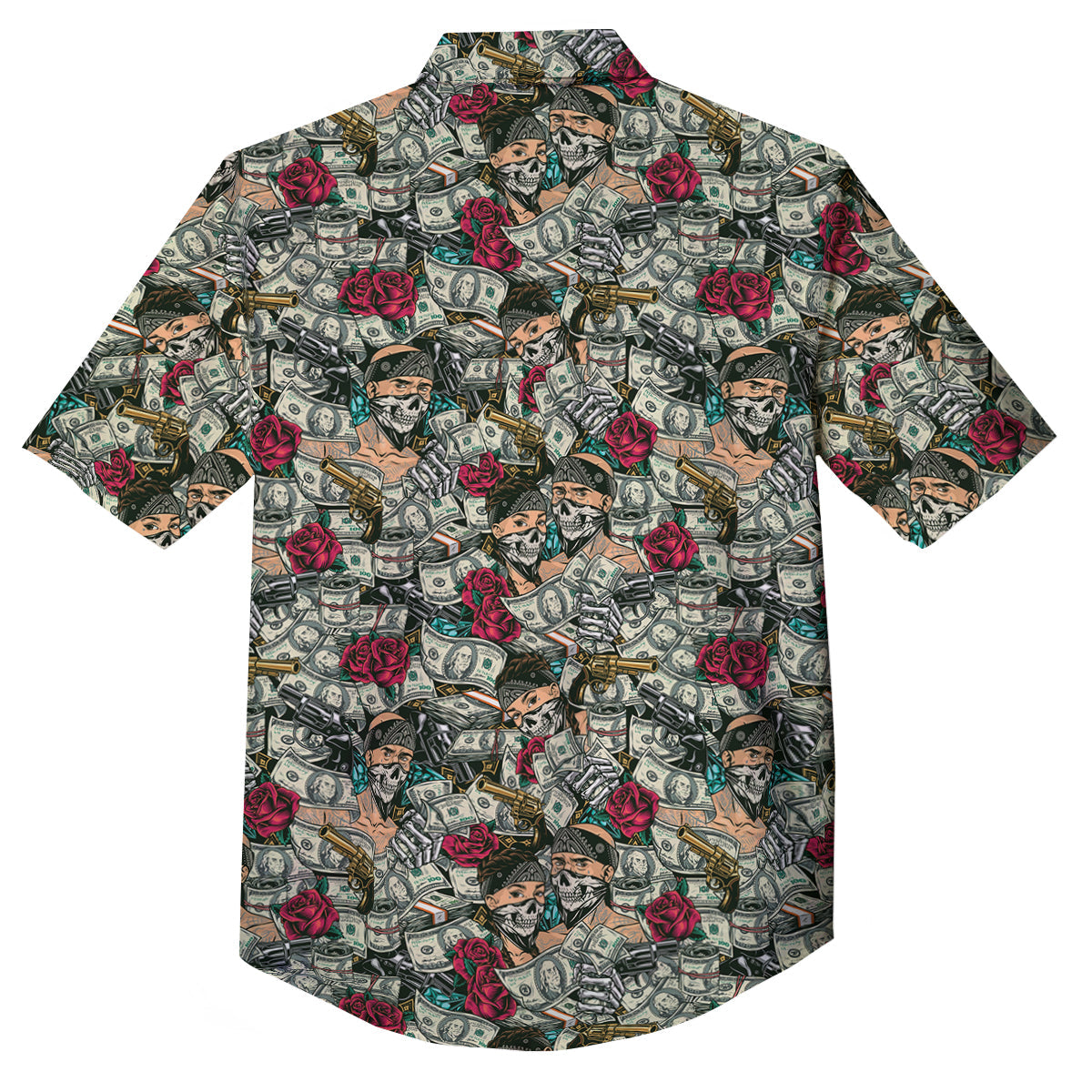 Gang Gun And Money Vintage Print Pattern Button Up Shirt-grizzshop