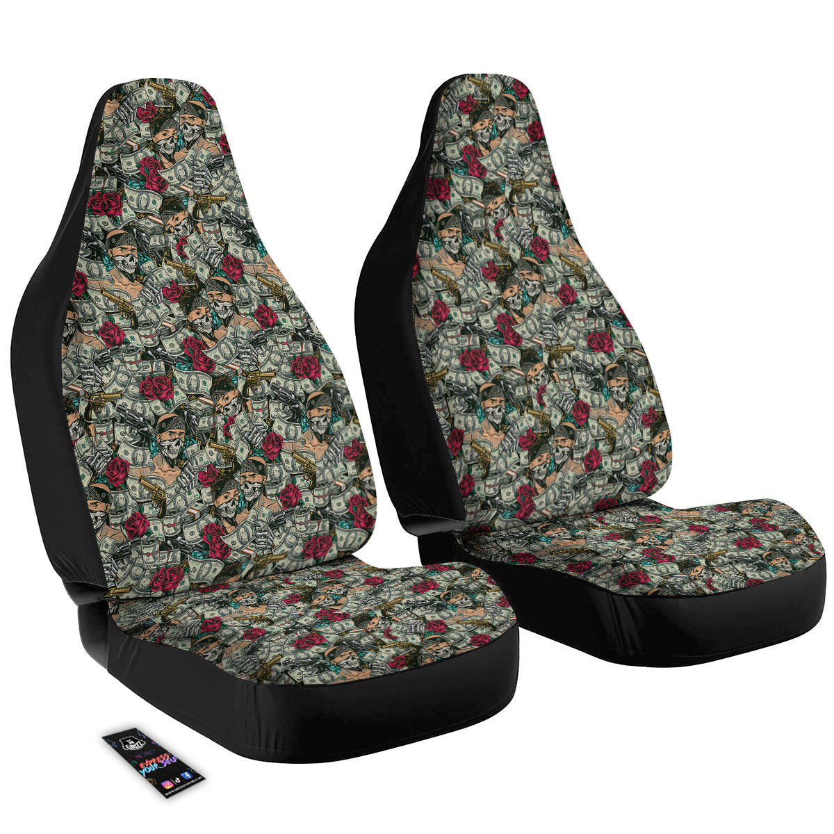 Gang Gun And Money Vintage Print Pattern Car Seat Covers-grizzshop