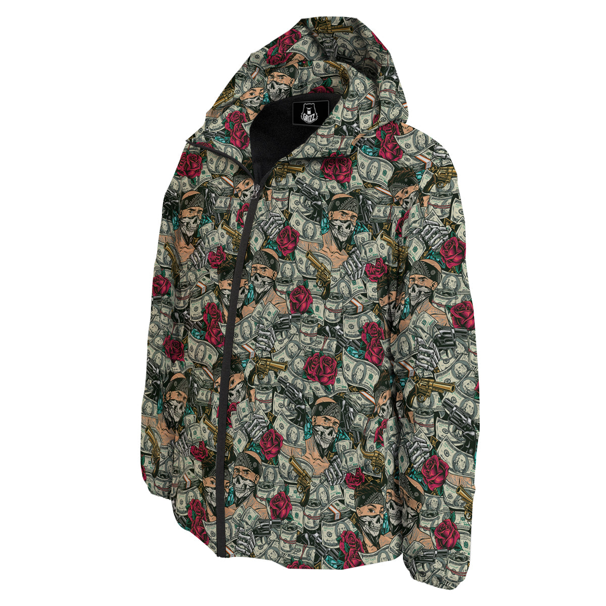 Gang Gun And Money Vintage Print Pattern Down Jacket-grizzshop