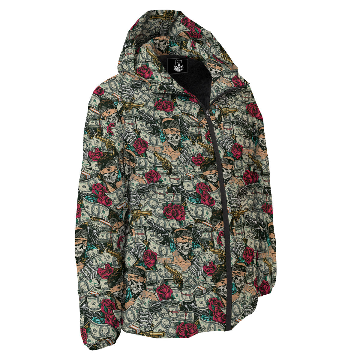 Gang Gun And Money Vintage Print Pattern Down Jacket-grizzshop